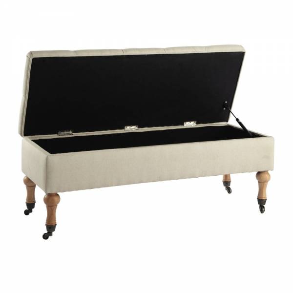 Vue détaillée de la banquette Colette avec revêtement en tissu beige, en vente à Ngor Almadies