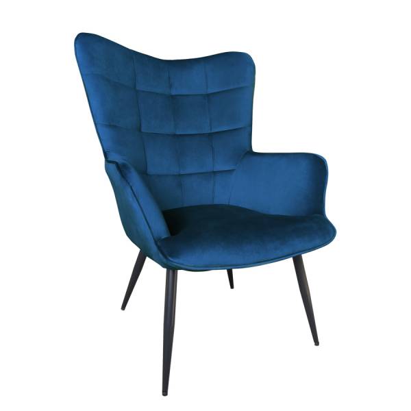 Fauteuil en velours bleu avec pieds métal noir à Casa Nova Dakar